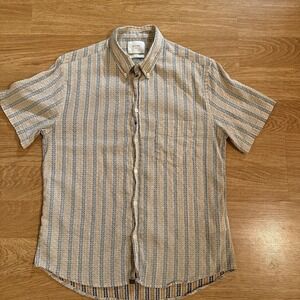 Billy Reid Shirt Mens Multicolor Medium Slim Short Sleeve Button Down Geometric